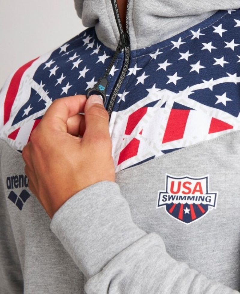 Grey Arena USA Swimming Team Kit Hooded Zip Men's Jackets | 86049894