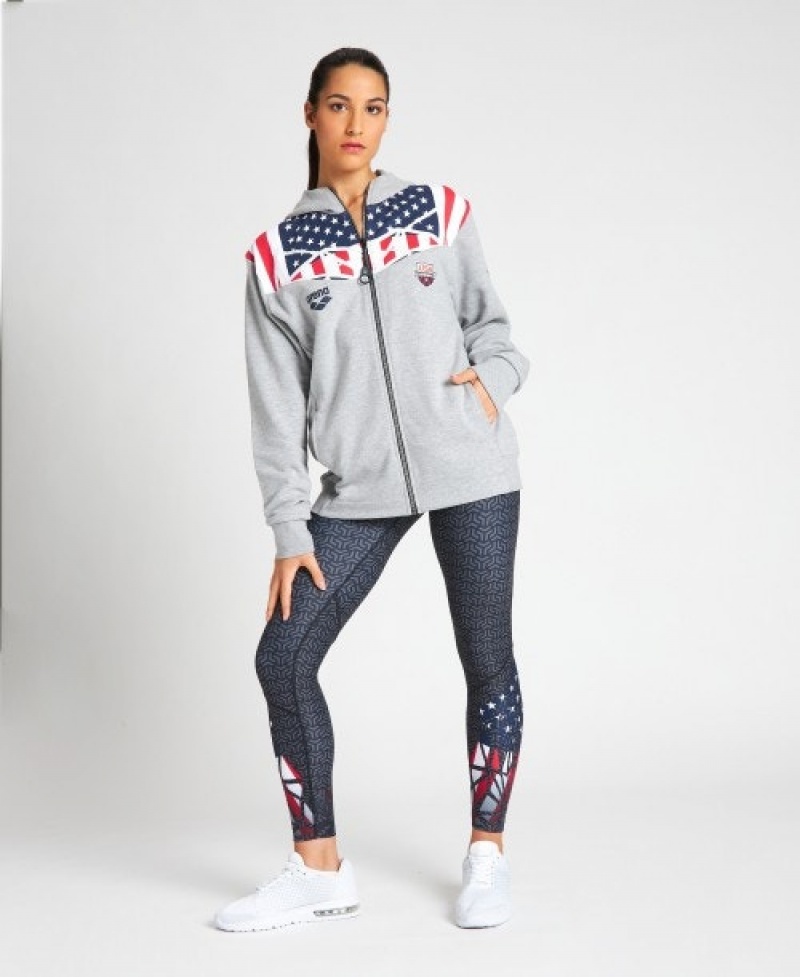 Grey Arena USA Swimming Team Kit Hooded Zip Women's Jackets | 59322777