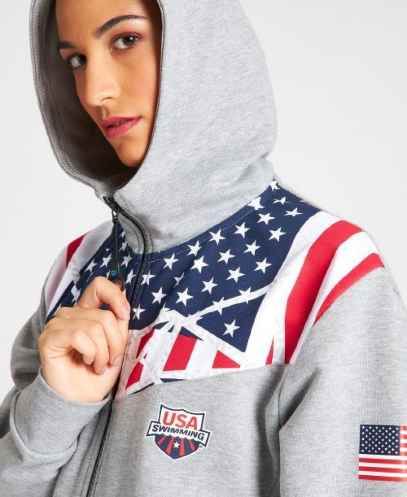 Grey Arena USA Swimming Team Kit Hooded Zip Women's Jackets | 59322777