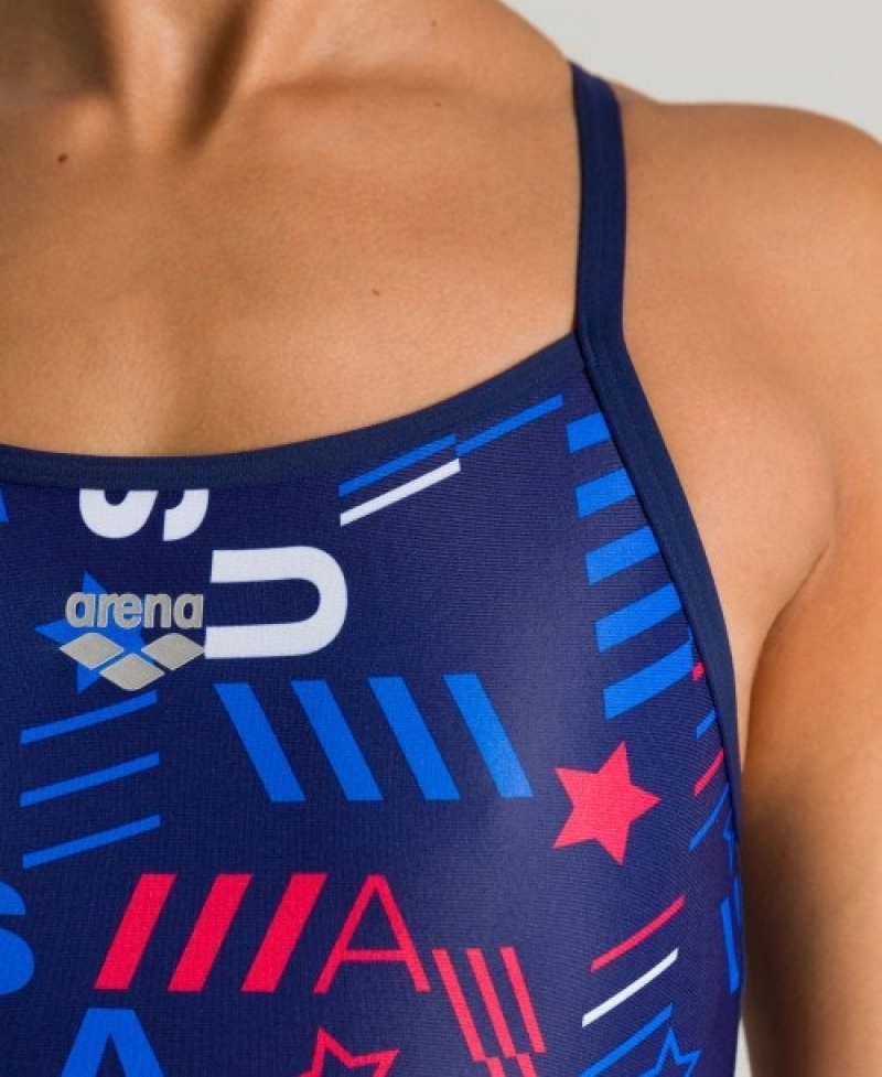 Navy Arena Blue USA Superfly Back Women's Swimsuits | 45551845