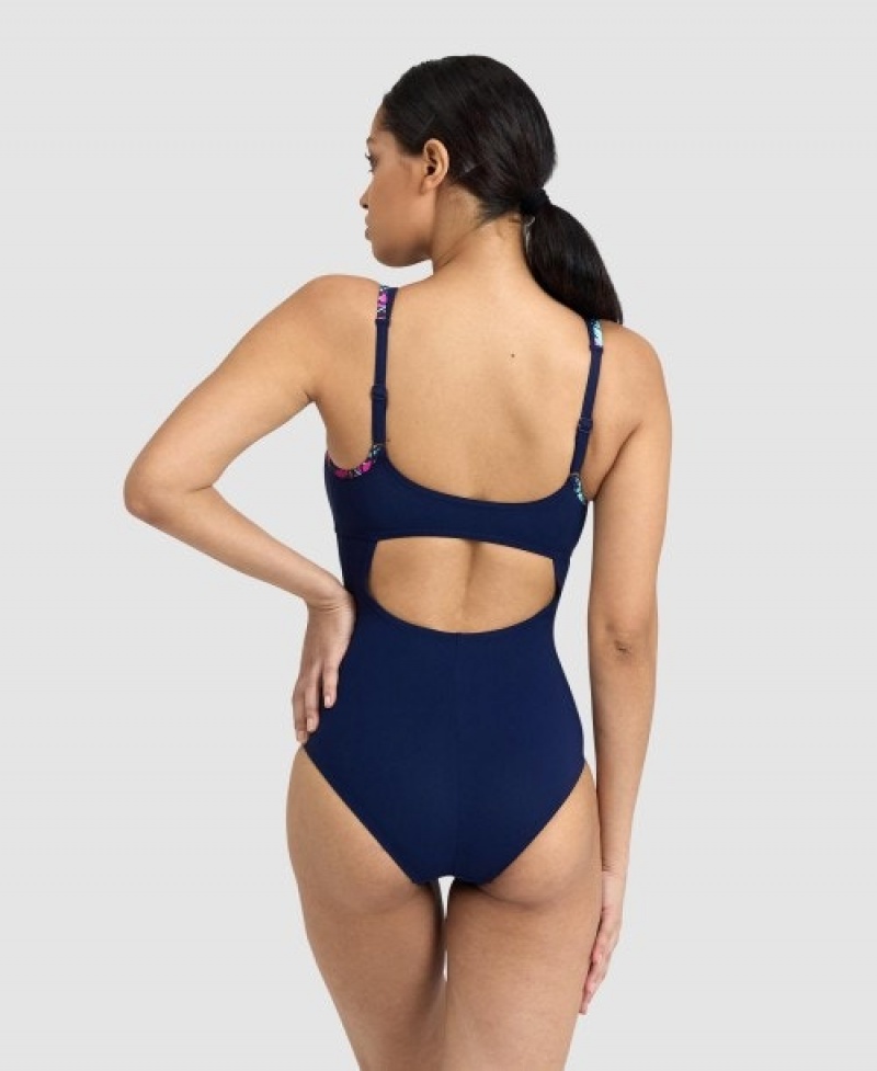 Navy Arena Bodylift Francy Panel Strap Back Women's Swimsuits | 48830004