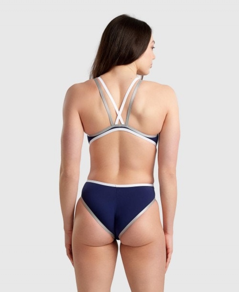 Navy Arena Double Cross Back Women's Swimsuits | 52098750