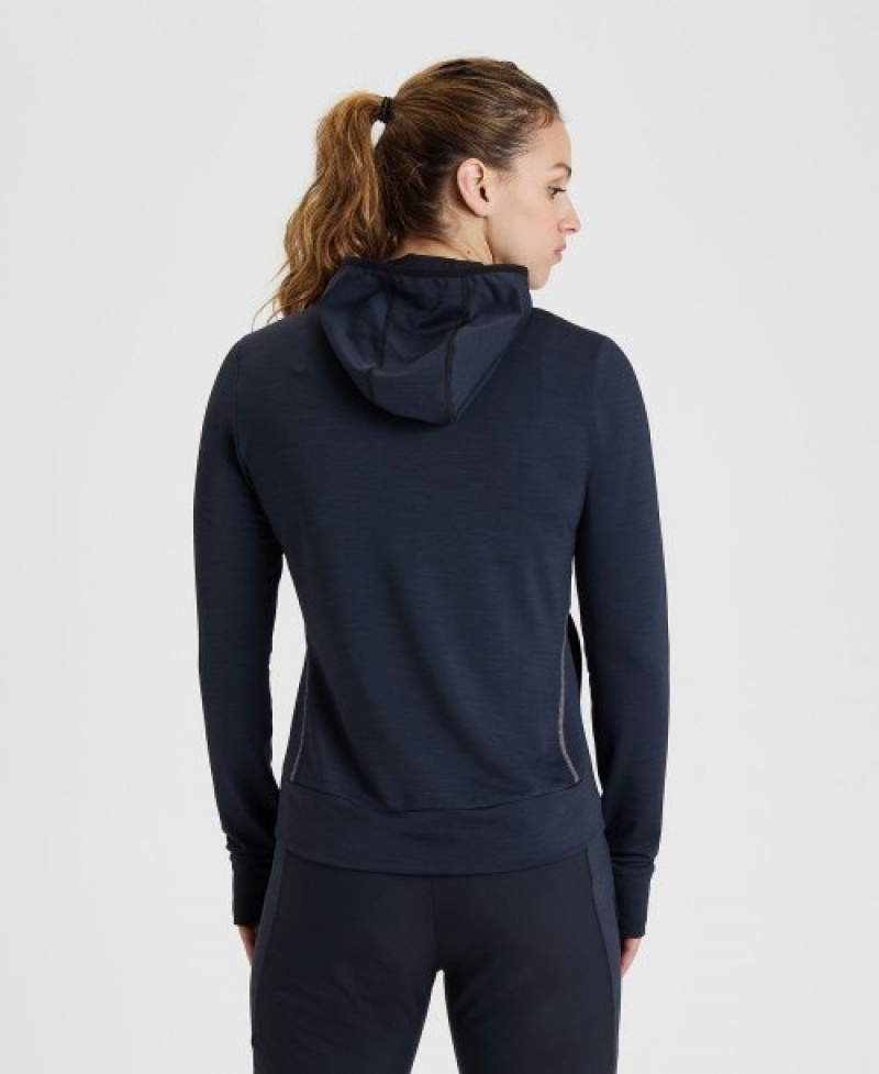 Navy Arena Hooded Sport Spacer Women's Jackets | 53165293