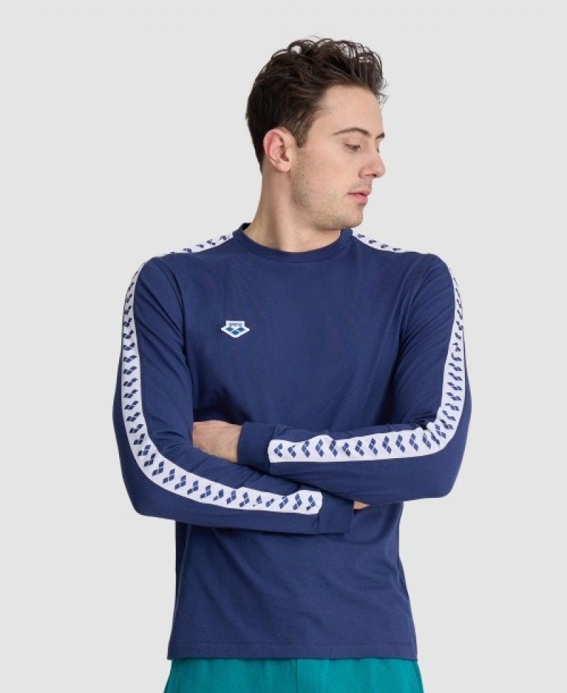 Navy Arena Icons Men's Long Sleeve Shirts | 39482107