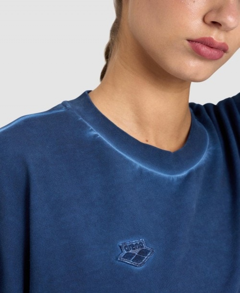 Navy Arena Icons Oversized Crewneck Women's Sweatshirts | 6660153