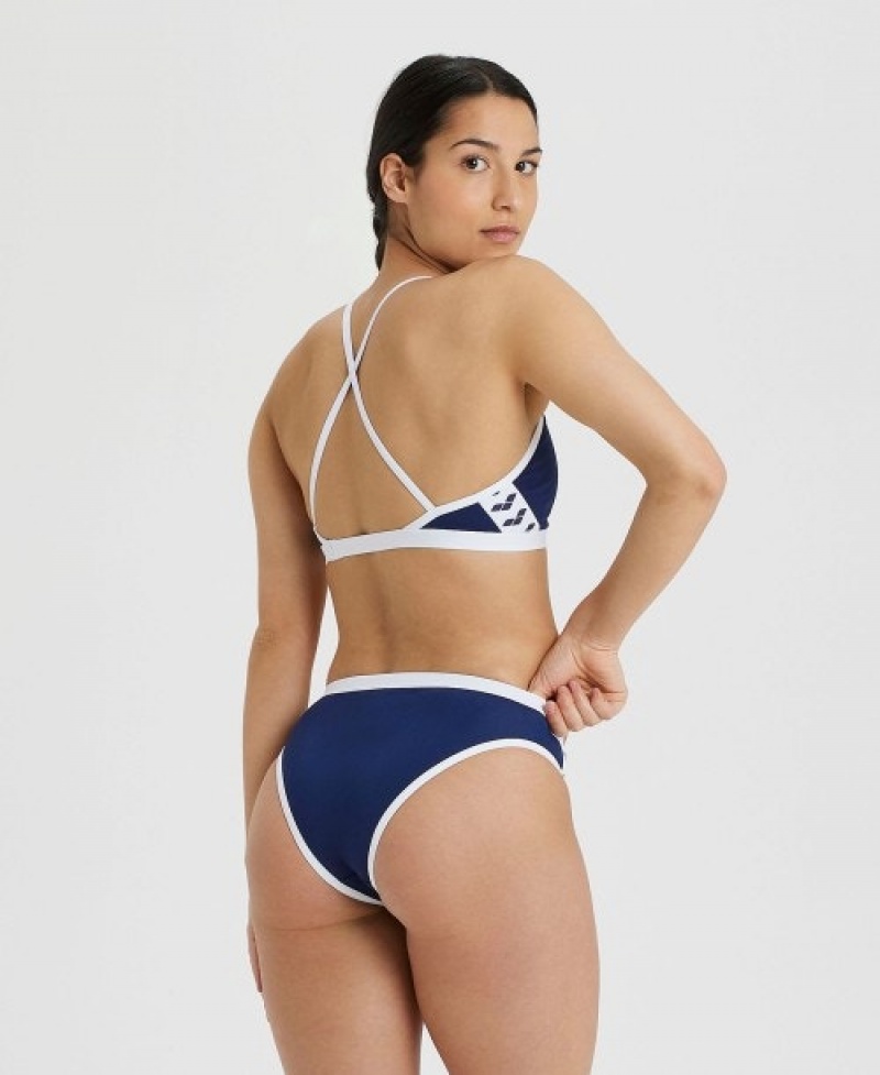 Navy Arena Icons Solid Cross Back Women's Bikinis | 63604824