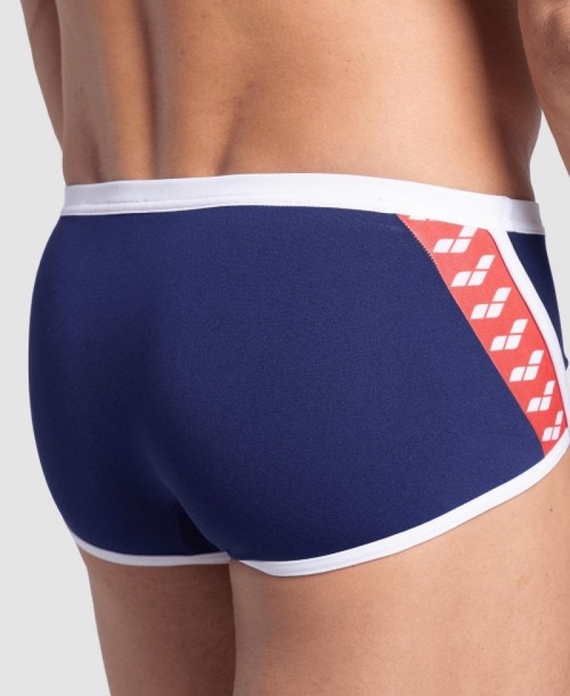 Navy Arena Icons Solid Low Waist Men's Swim Trunks | 4919563