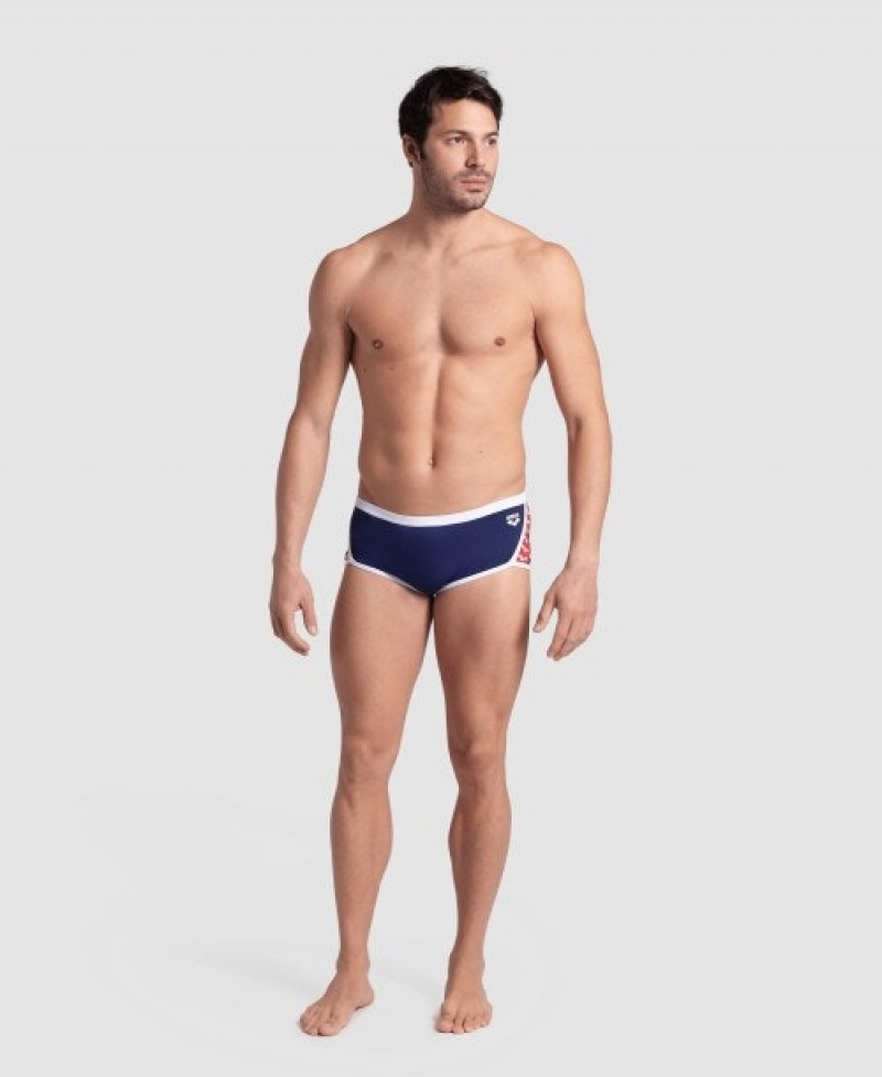 Navy Arena Icons Solid Low Waist Men's Swim Trunks | 4919563