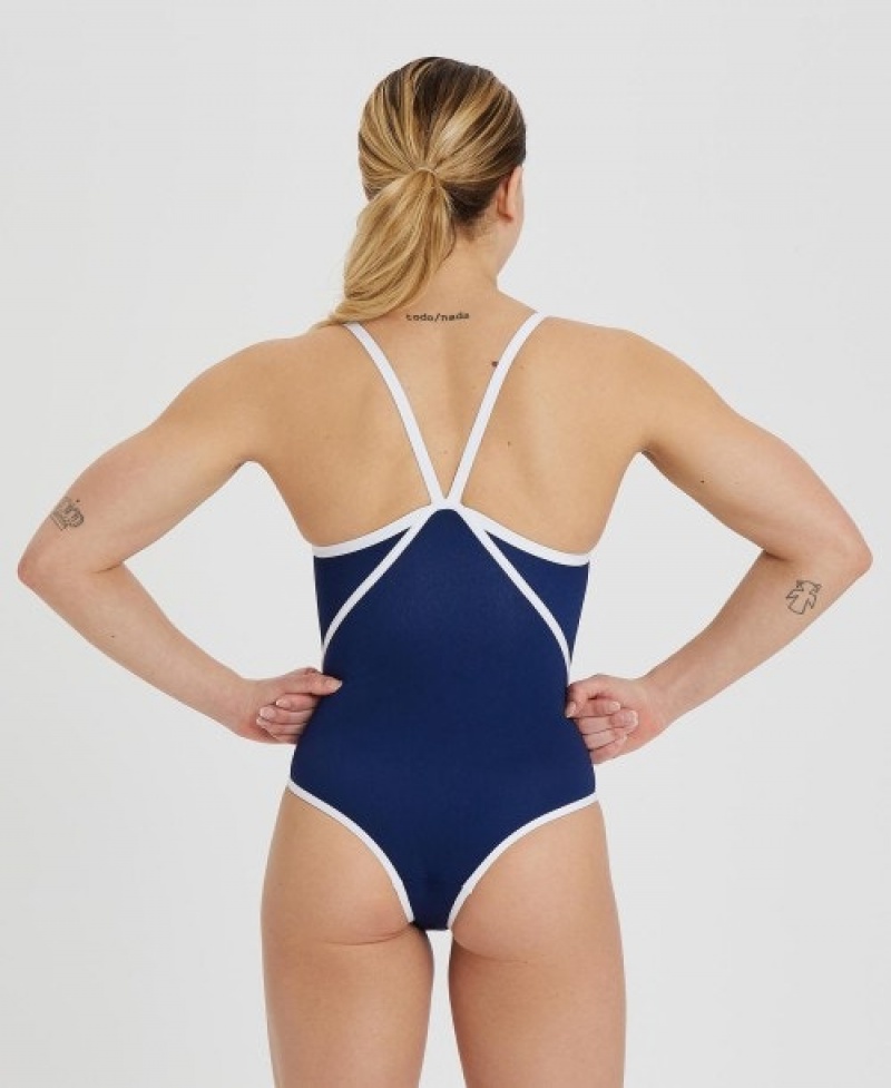 Navy Arena Icons Solid Super Free Back Women's Swimsuits | 68029087