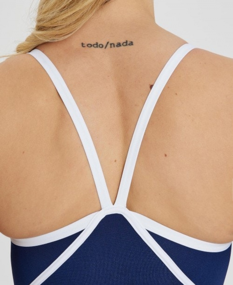 Navy Arena Icons Solid Super Free Back Women's Swimsuits | 68029087