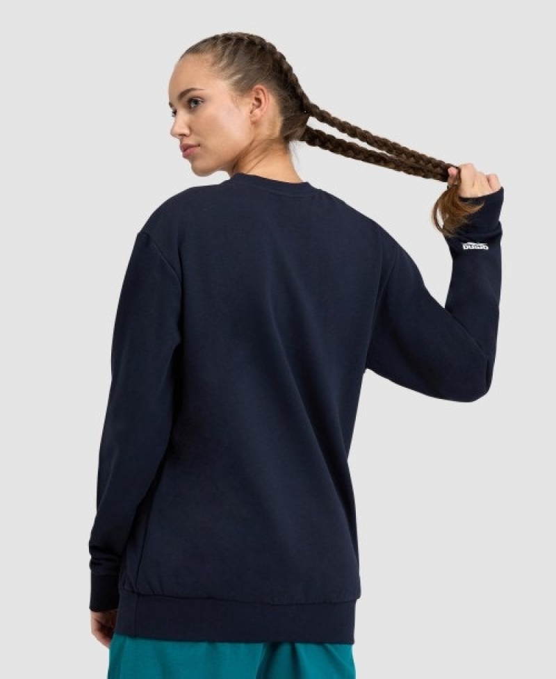 Navy Arena Logo Crewneck Women's Sweatshirts | 5059528