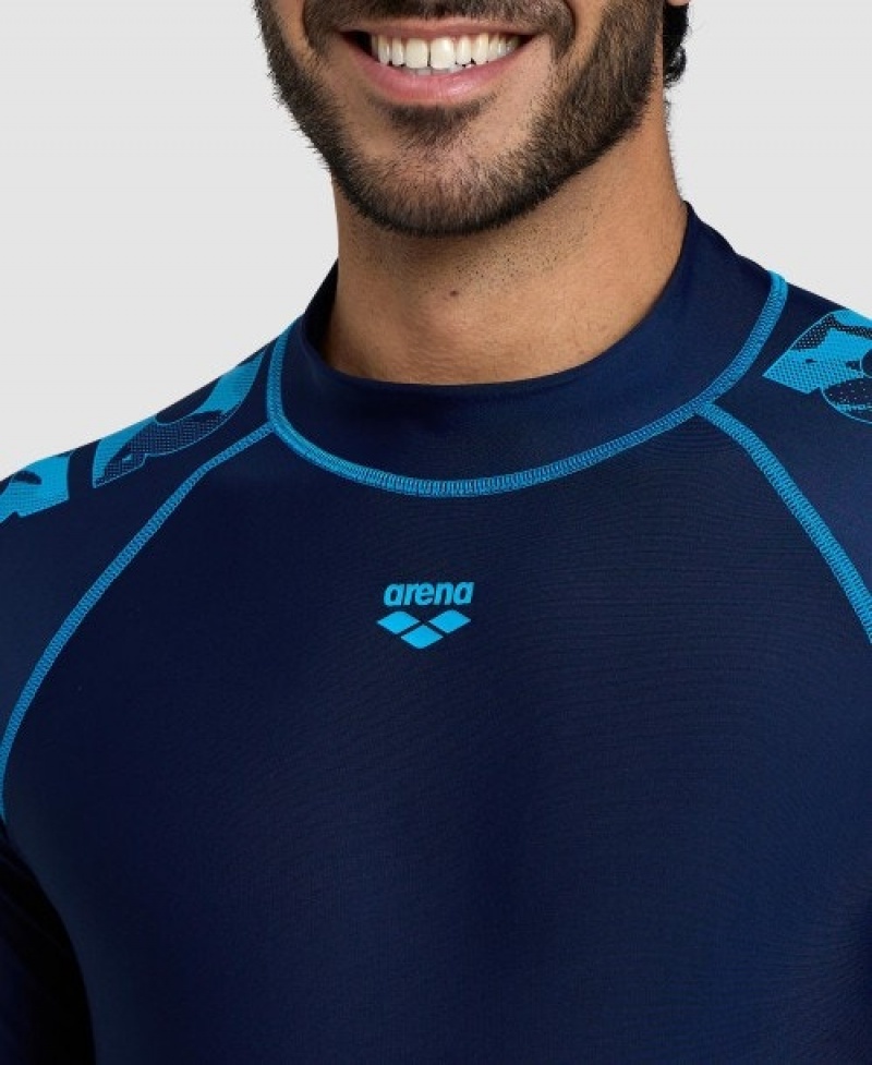 Navy Arena Long Sleeve Men's Rashguards | 93880464