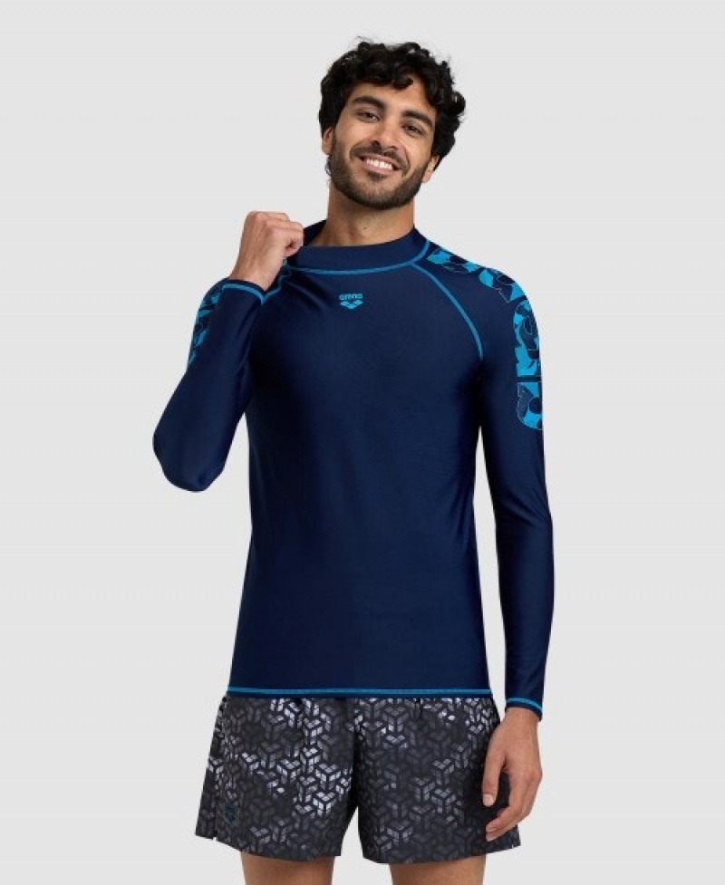 Navy Arena Long Sleeve Men's Rashguards | 93880464