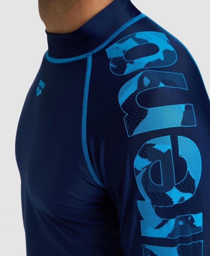 Navy Arena Long Sleeve Men's Rashguards | 93880464