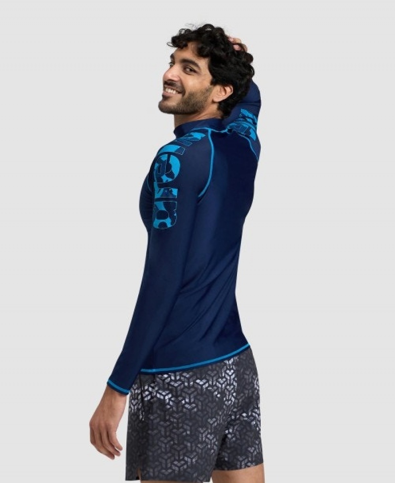 Navy Arena Long Sleeve Men's Rashguards | 93880464