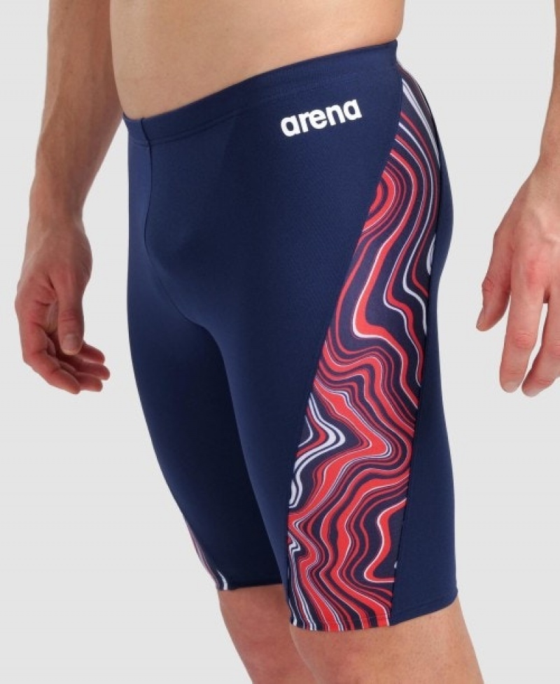 Navy Arena Marbled Jammer Men's Swim Shorts | 4645230