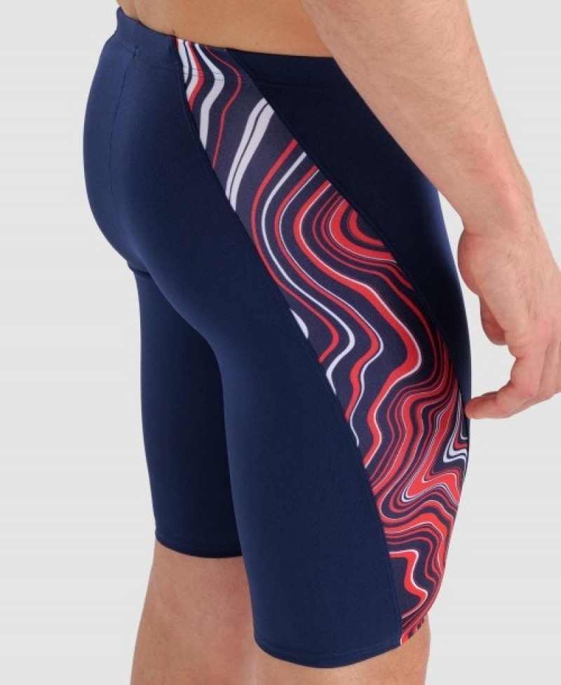 Navy Arena Marbled Jammer Men's Swim Shorts | 4645230