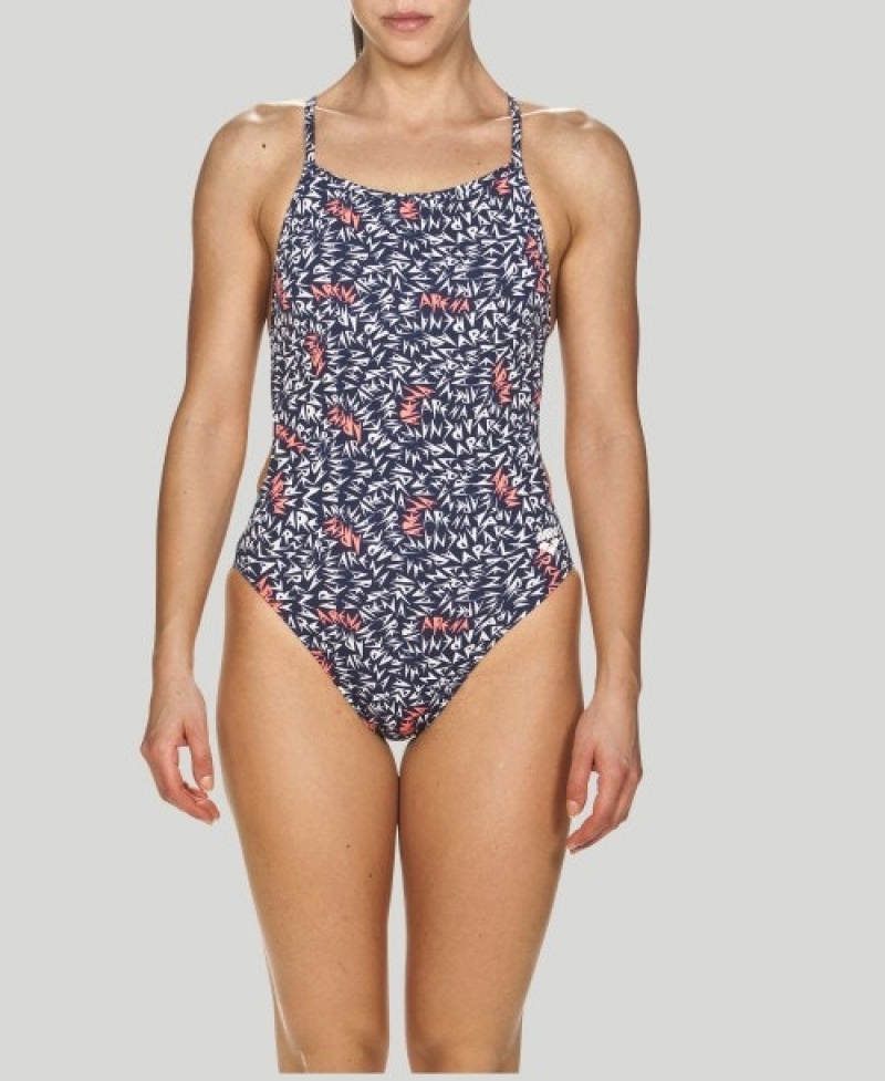 Navy Arena Memphis Allover Booster Back Women's Swimsuits | 46978665