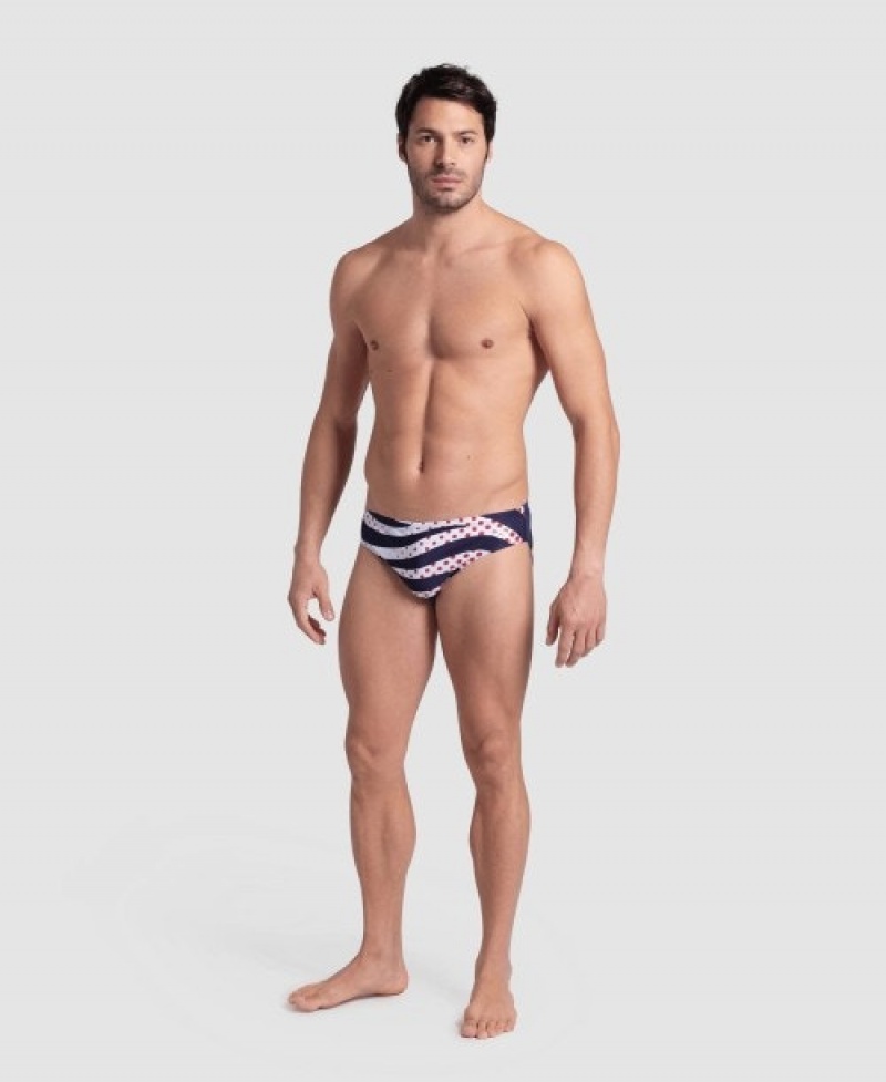 Navy Arena Multi Stripes Swim Men's Briefs | 51669089