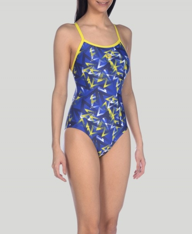 Navy Arena Power Triangle Light Drop Women's Swimsuits | 19642614