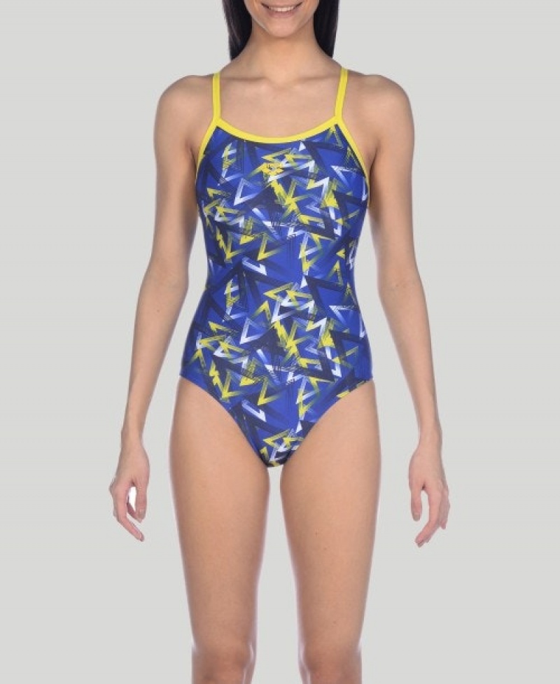 Navy Arena Power Triangle Light Drop Women's Swimsuits | 19642614