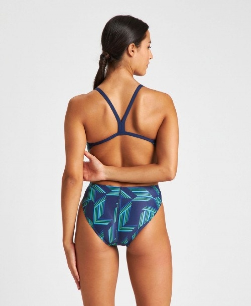 Navy Arena Puzzled Challenge Back Women's Swimsuits | 62221170