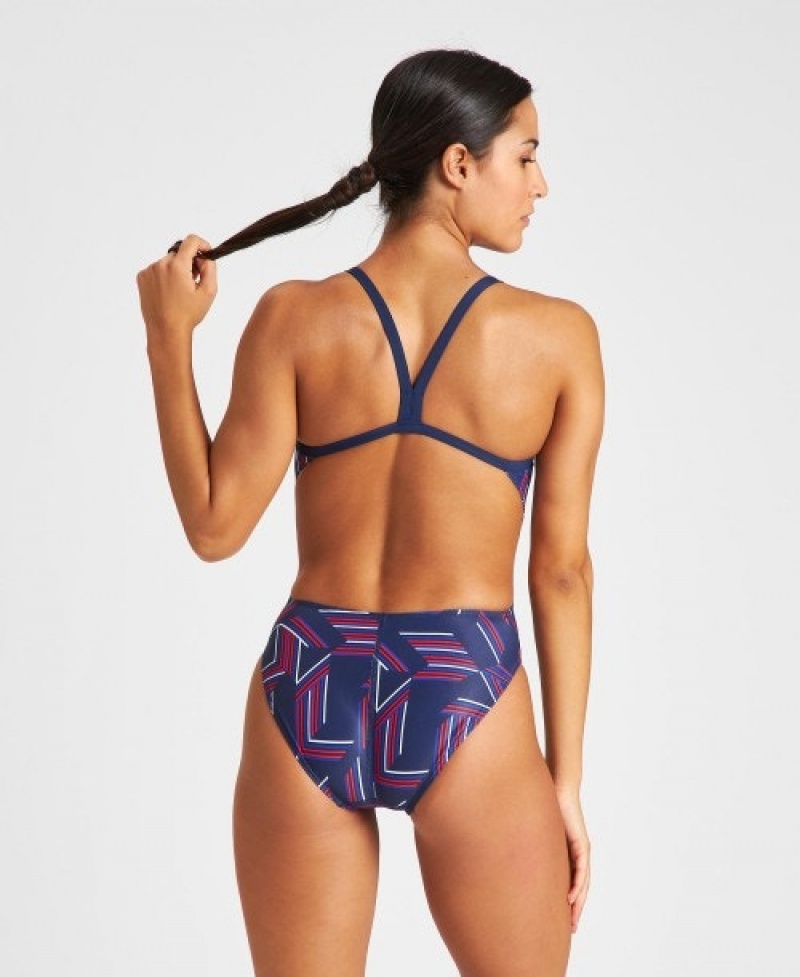 Navy Arena Puzzled Challenge Back Women's Swimsuits | 68014533