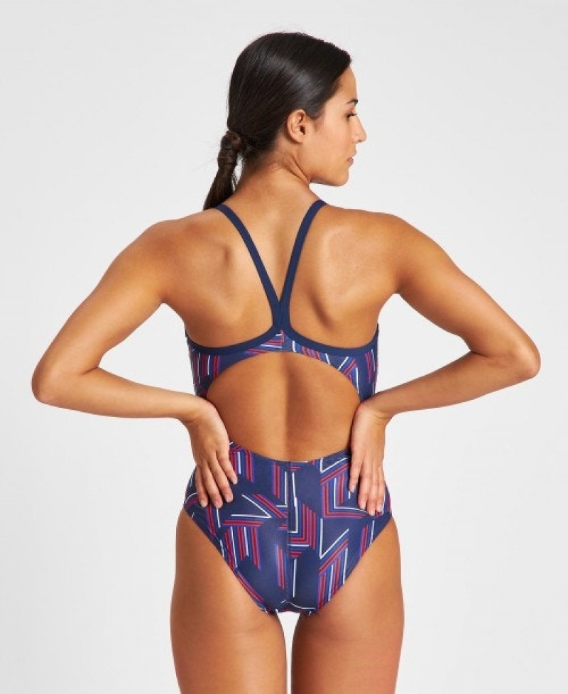 Navy Arena Puzzled Light Drop Back Women's Swimsuits | 32315825