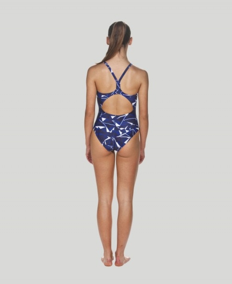 Navy Arena Shattered Glass Light Drop Back Women's Swimsuits | 12099383