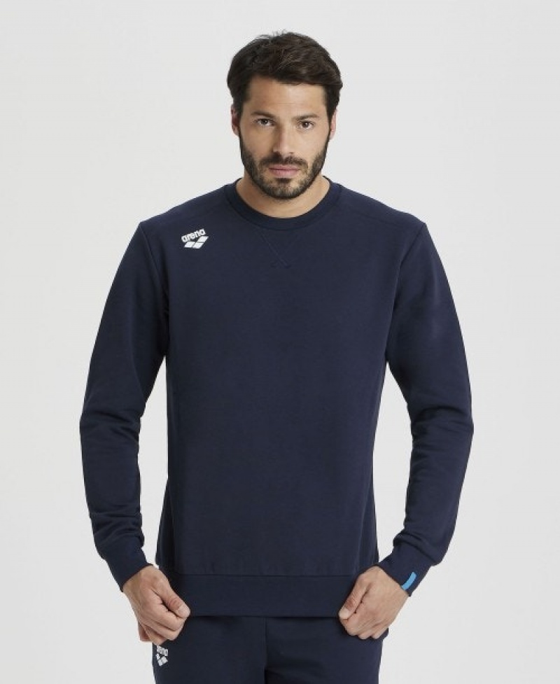 Navy Arena Solid Crewneck Men's Sweatshirts | 44646772