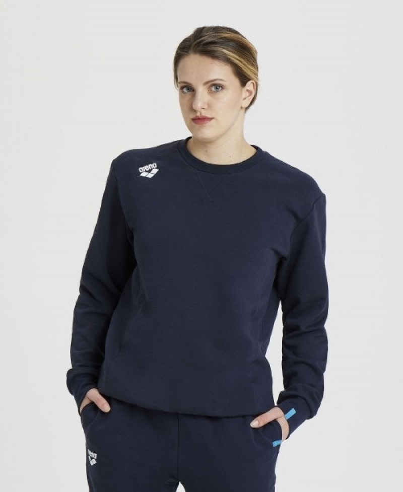 Navy Arena Solid Crewneck Men's Sweatshirts | 44646772