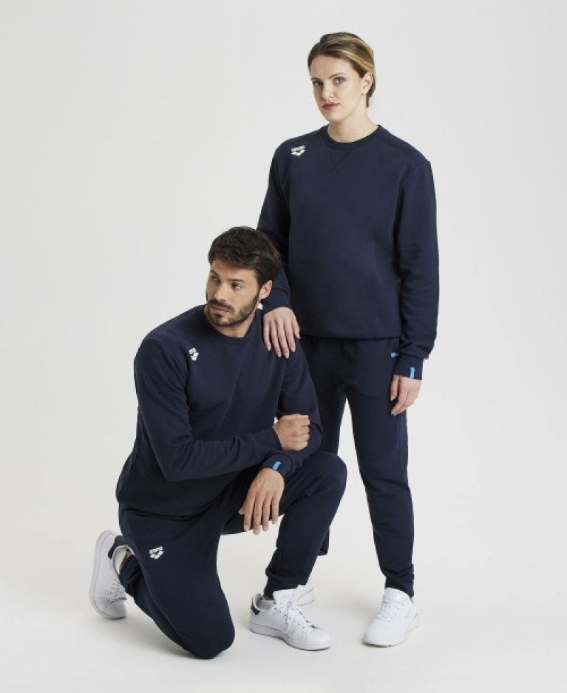 Navy Arena Solid Crewneck Men's Sweatshirts | 44646772