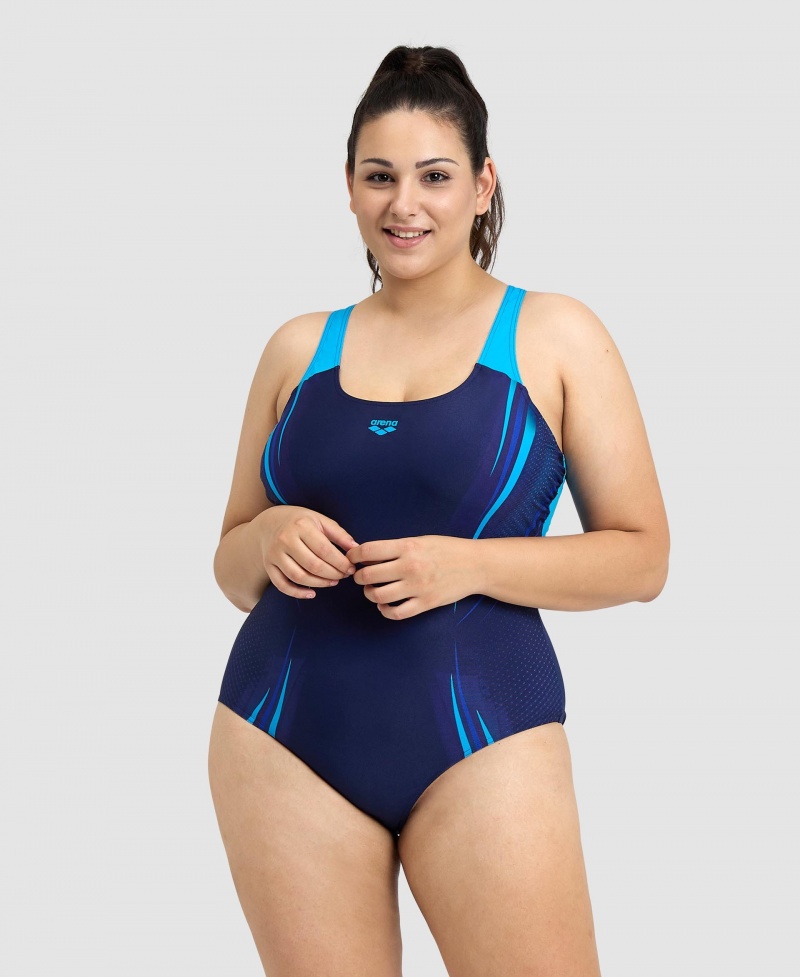 Navy Arena Spikes Pro Back Plus Women\'s Swimsuits | 483890