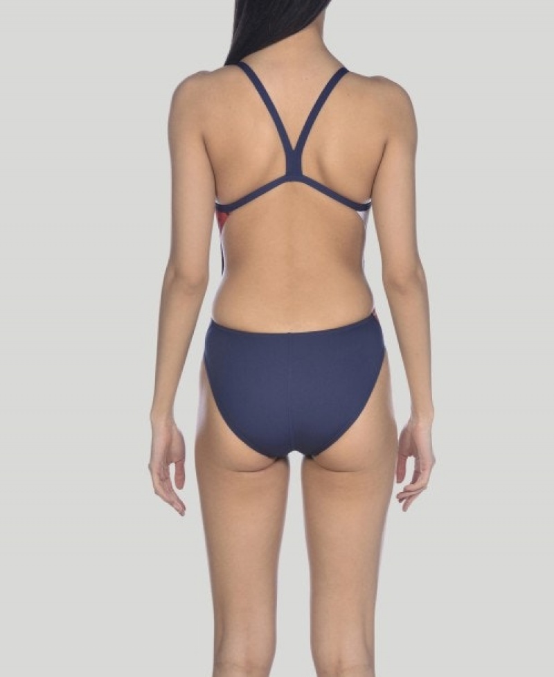 Navy Arena Spraypaint Challenge Back Women's Swimsuits | 12068753