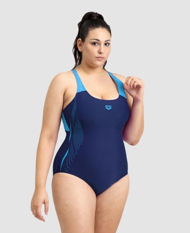 Navy Arena Swimsuit Graphic Print Plus Women's Swimsuits | 28489854