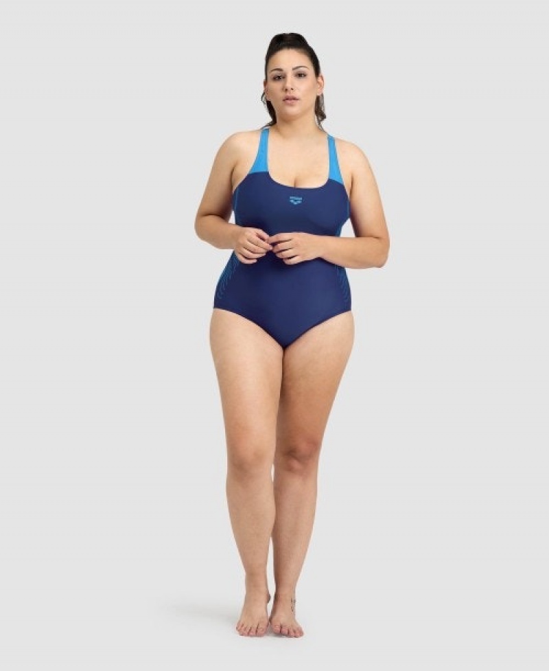 Navy Arena Swimsuit Graphic Print Plus Women's Swimsuits | 28489854