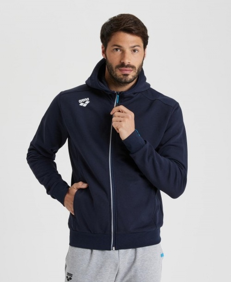 Navy Arena Team Hooded Panel Men's Jackets | 65534545