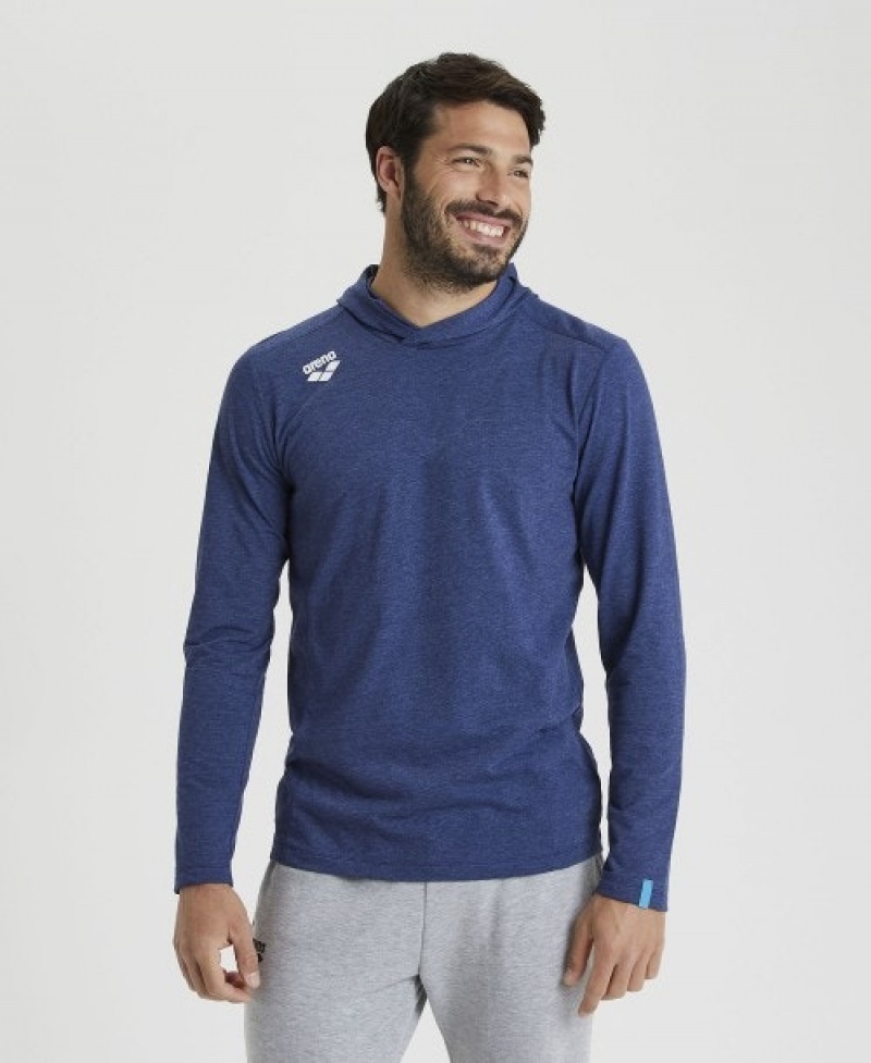 Navy Arena Team Hooded Panel Men's T Shirts | 70270779