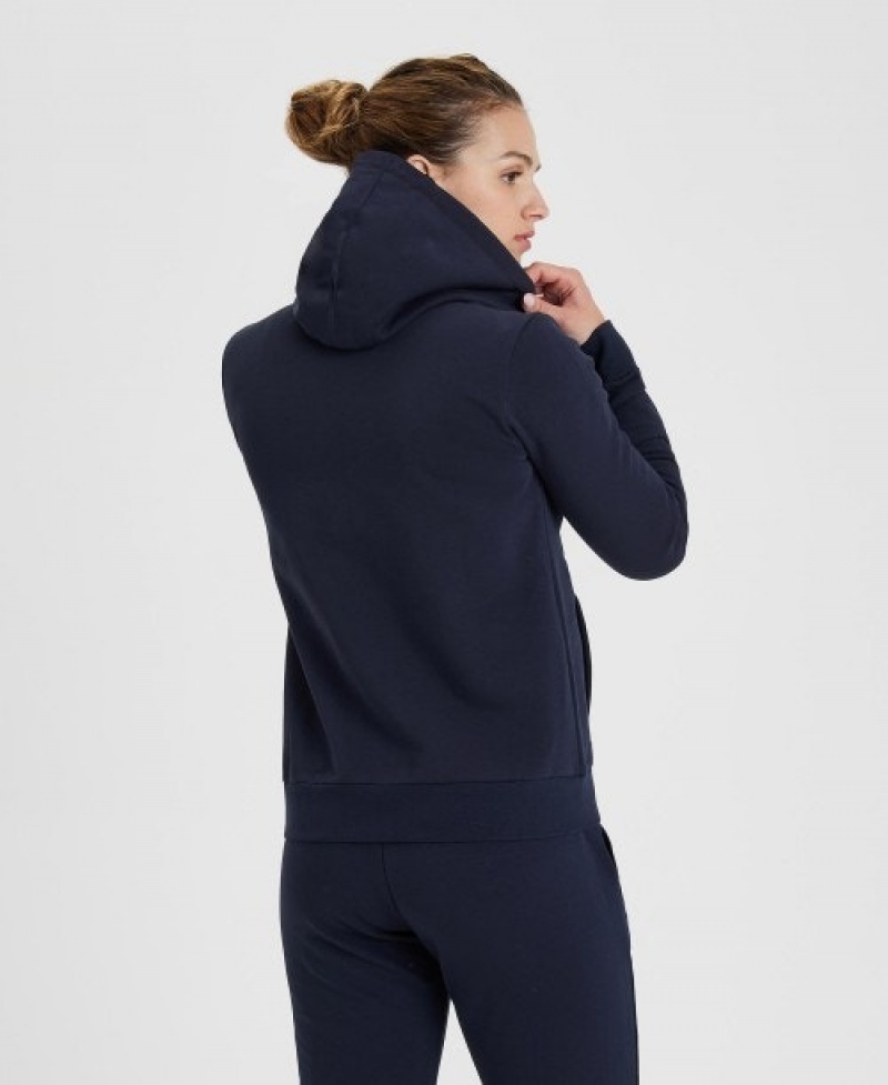 Navy Arena Team Hooded Panel Women's Jackets | 59161886