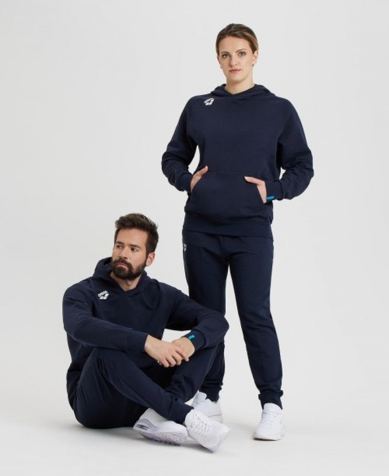 Navy Arena Team Hooded Panel Women's Sweatshirts | 13354780