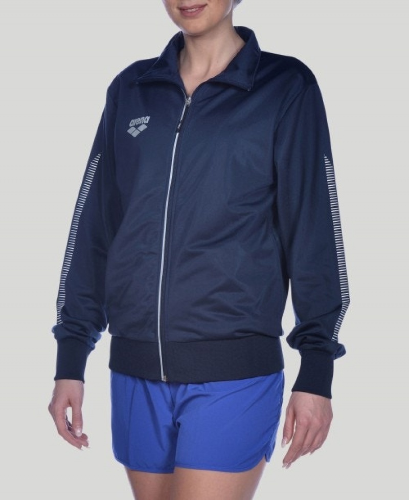 Navy Arena Team Line Knitted Poly Women's Jackets | 47841095