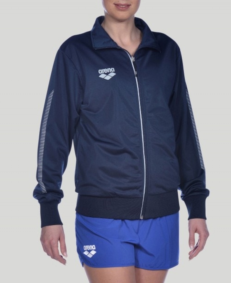 Navy Arena Team Line Knitted Poly Women's Jackets | 47841095