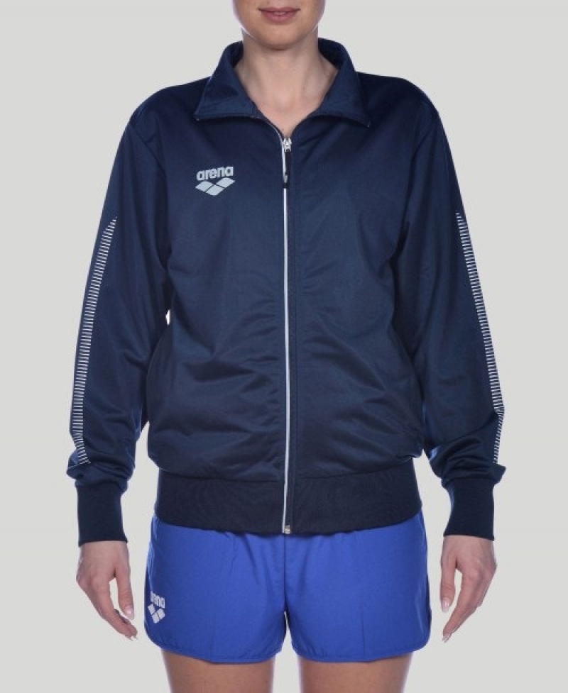 Navy Arena Team Line Knitted Poly Women's Jackets | 47841095