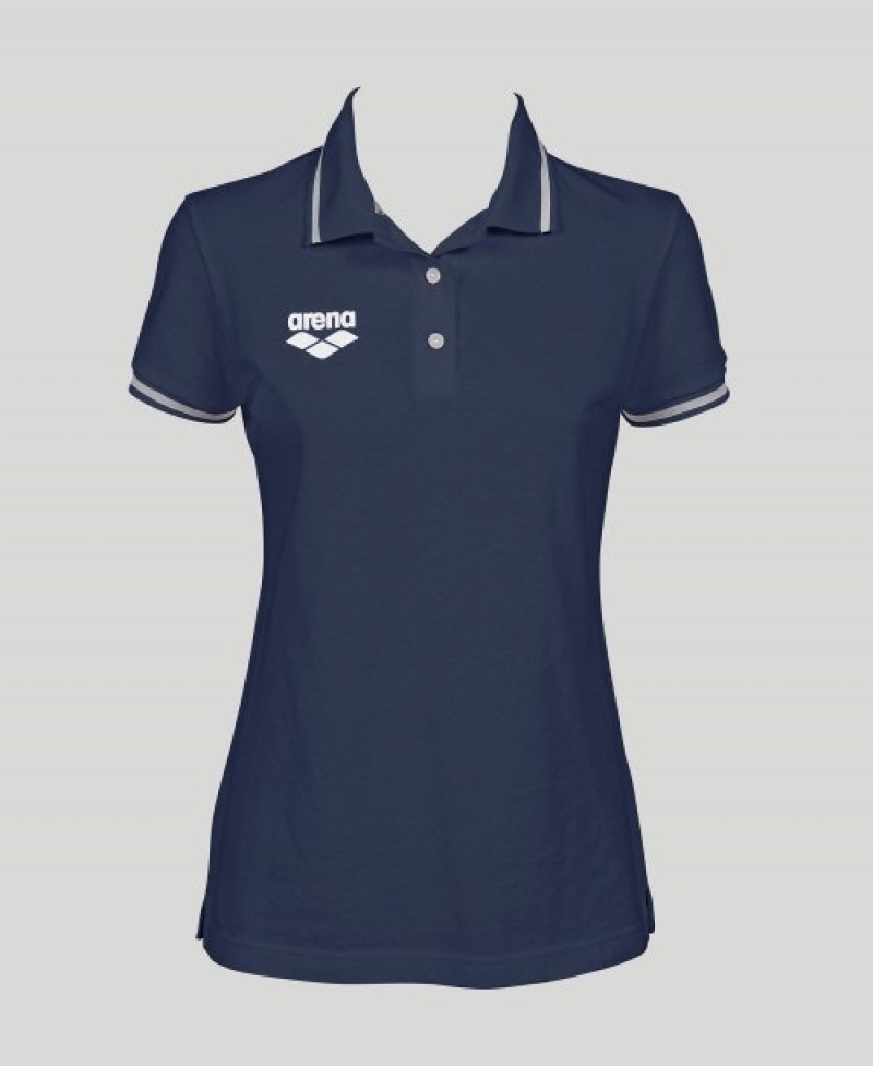 Navy Arena Team Line Short Sleeve Women's Polo Shirts | 81408183