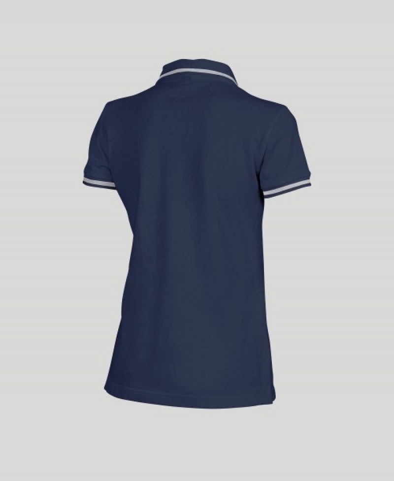 Navy Arena Team Line Short Sleeve Women's Polo Shirts | 81408183