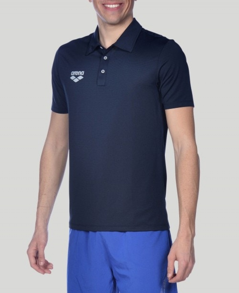 Navy Arena Team Line Tech Short Sleeve Men\'s Polo Shirts | 93215414