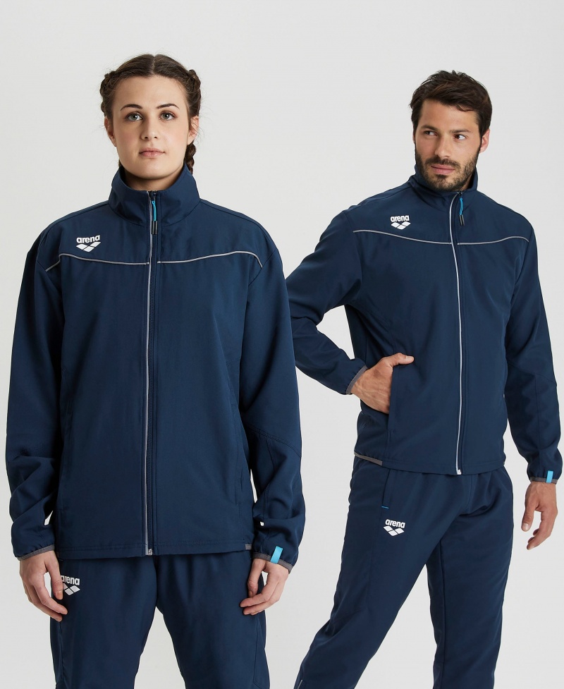 Navy Arena Team Sports Panel Men's Jackets | 6990713