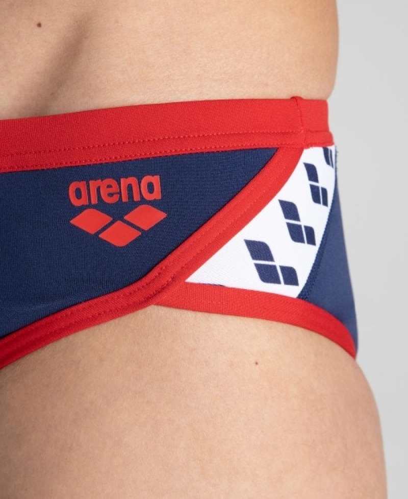 Navy Arena Team Stripe Men's Briefs | 79938061