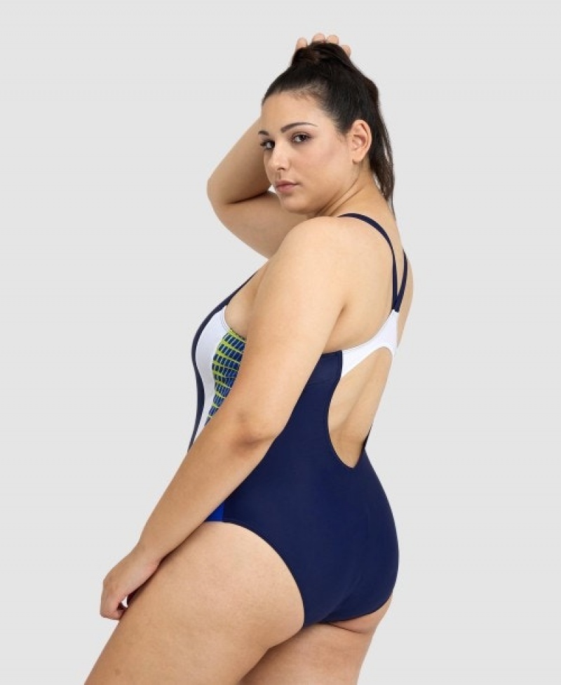 Navy Arena Threefold V Back Plus Women's Swimsuits | 25127958