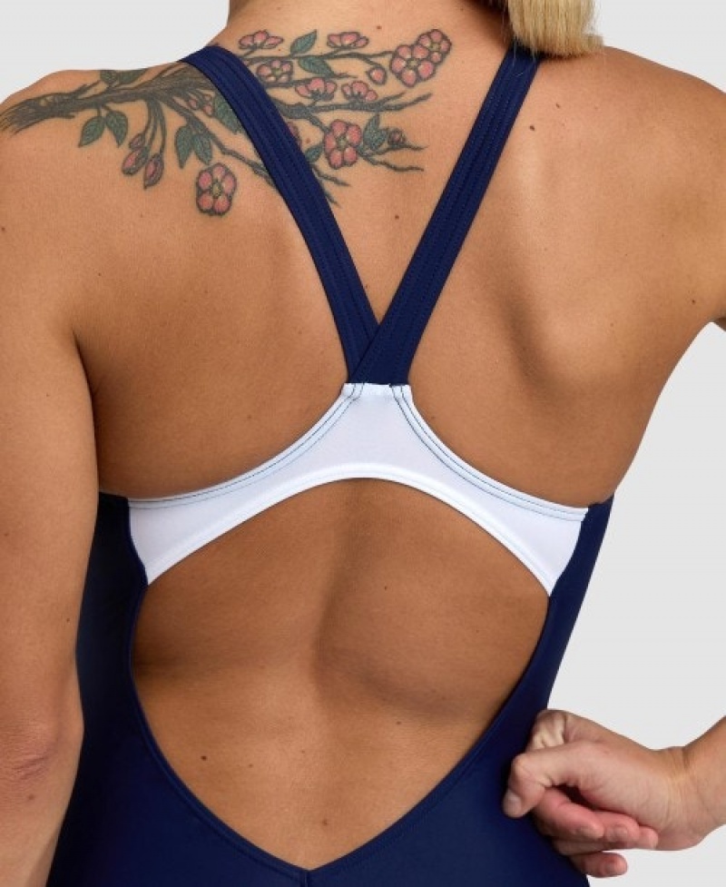 Navy Arena Threefold V Back Women's Swimsuits | 27224585